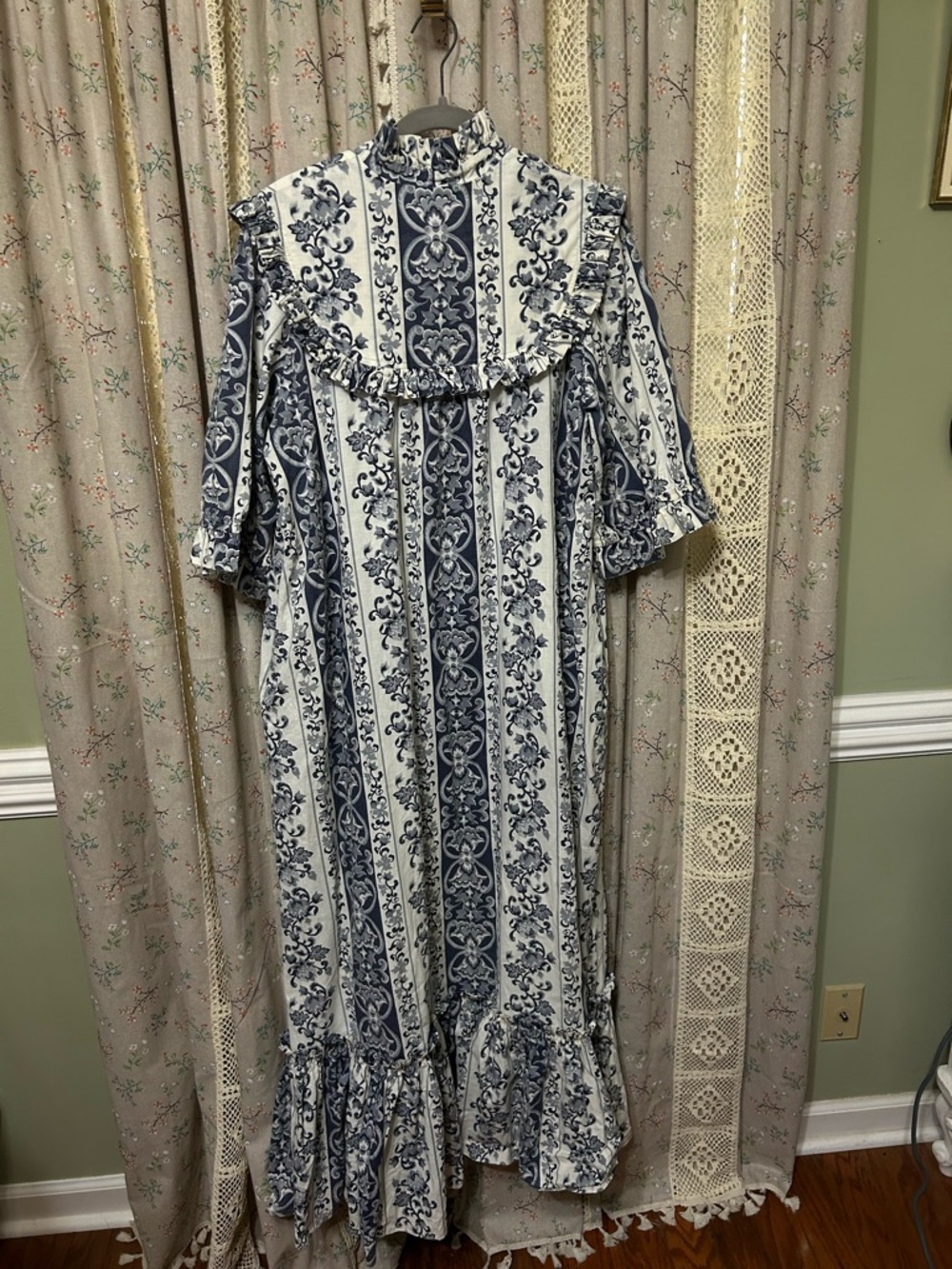 Vintage Princess Kaiulani Hawaii Blue White Ruffle Prairie‎ Dress Cotton - Picture 6 of 6